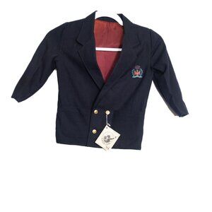 Childrens Size 4 Navy Blue Blazer With Embroidered Crest & Gold Button Details